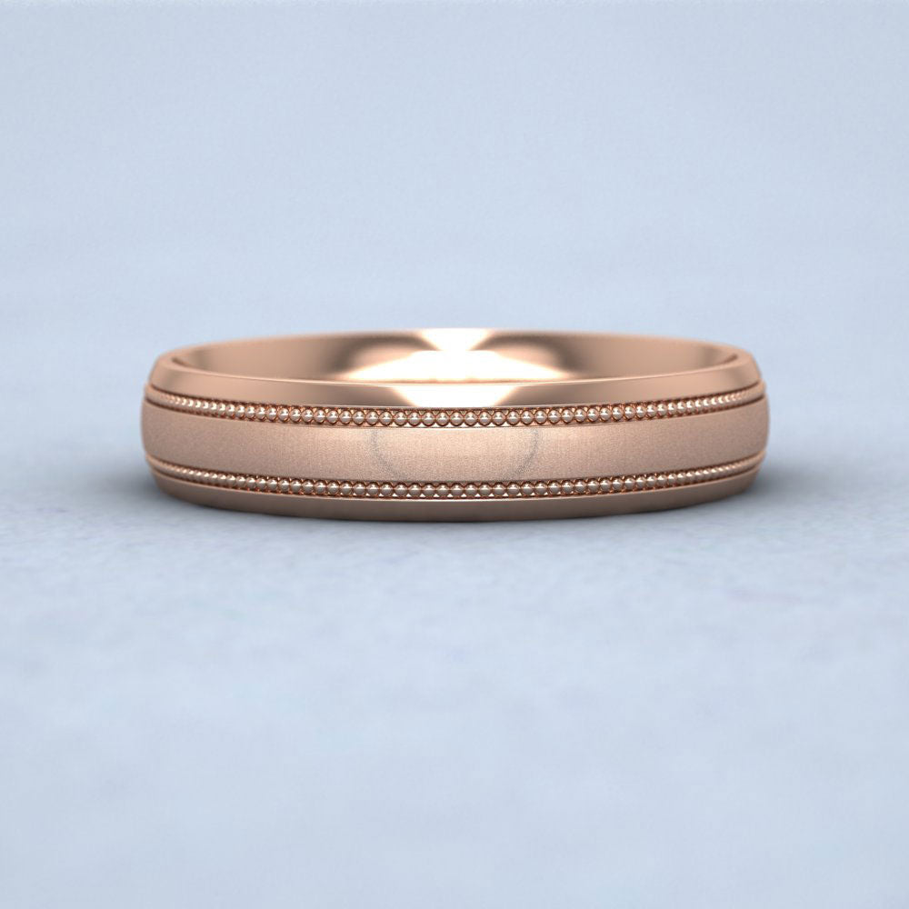 Millgrain And Contrasting Matt And Shiny Finish 18ct Rose Gold 4mm Wedding Ring