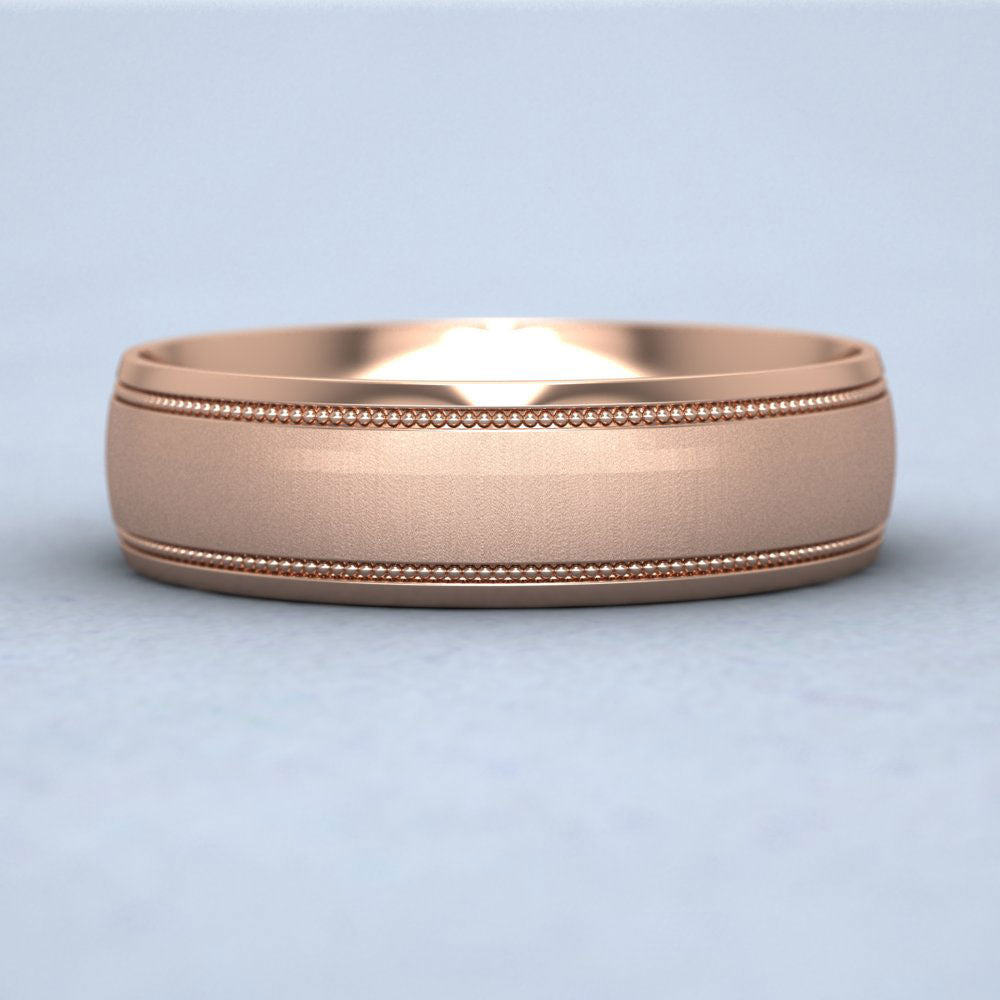 Millgrain And Contrasting Matt And Shiny Finish 9ct Rose Gold 6mm Wedding Ring