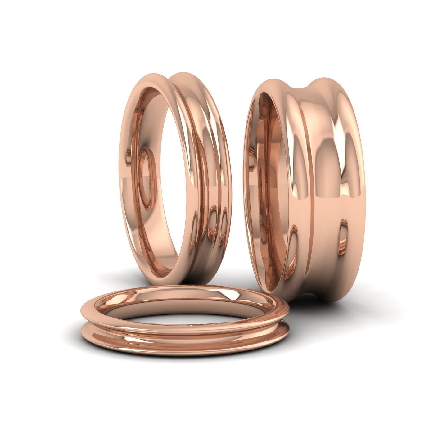 Heavy Concave 9ct Rose Gold 3mm Wedding Ring Group