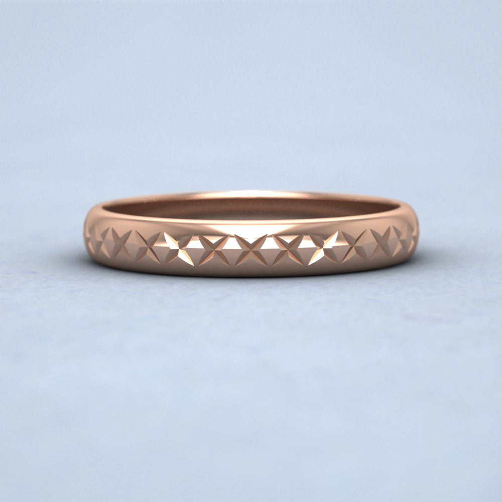 Criss Cut Pattern 18ct Rose Gold 3mm Wedding Ring Down View