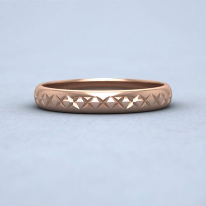 Criss Cut Pattern 18ct Rose Gold 3mm Wedding Ring Down View
