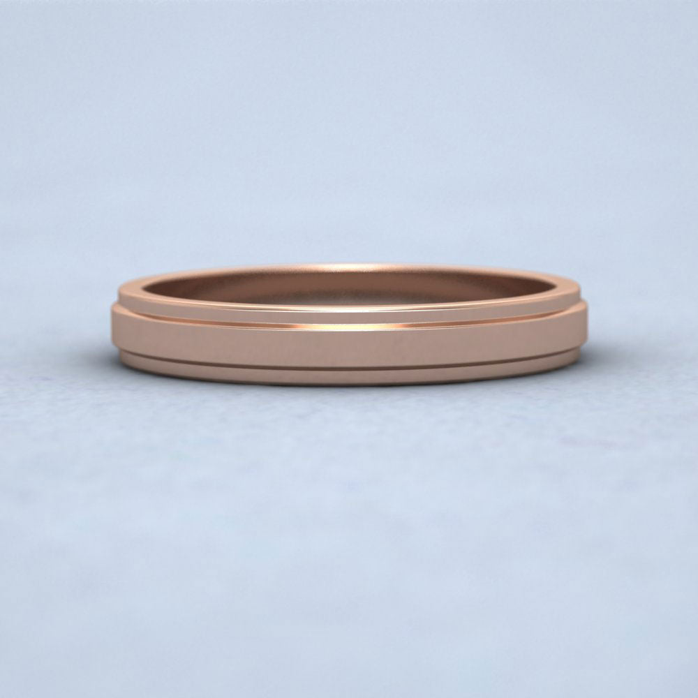 Stepped Edge Pattern Flat 18ct Rose Gold 3mm Flat Wedding Ring