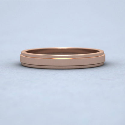 Stepped Edge Pattern Flat 9ct Rose Gold 3mm Flat Wedding Ring