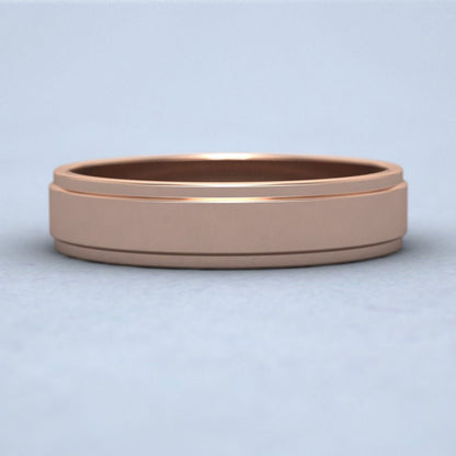 Stepped Edge Pattern Flat 9ct Rose Gold 5mm Flat Wedding Ring