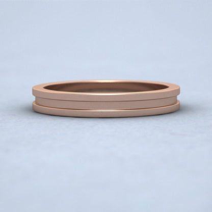 Flat Central Grooved 9ct Rose Gold 3mm Flat Wedding Ring