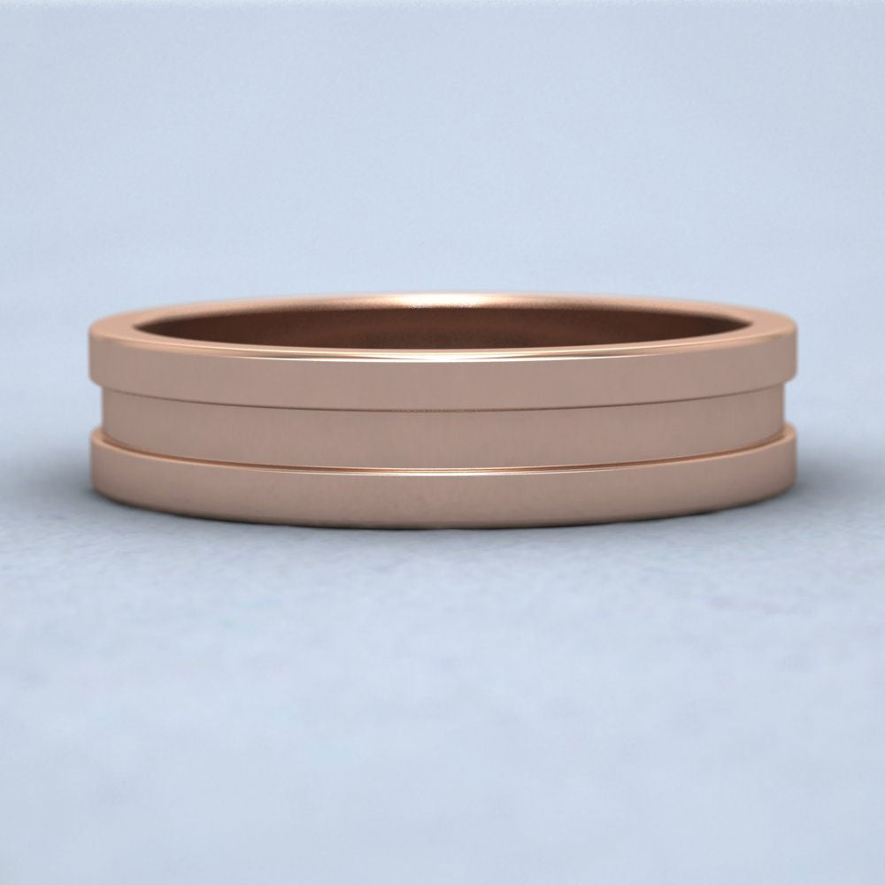 Flat Central Grooved 18ct Rose Gold 5mm Flat Wedding Ring