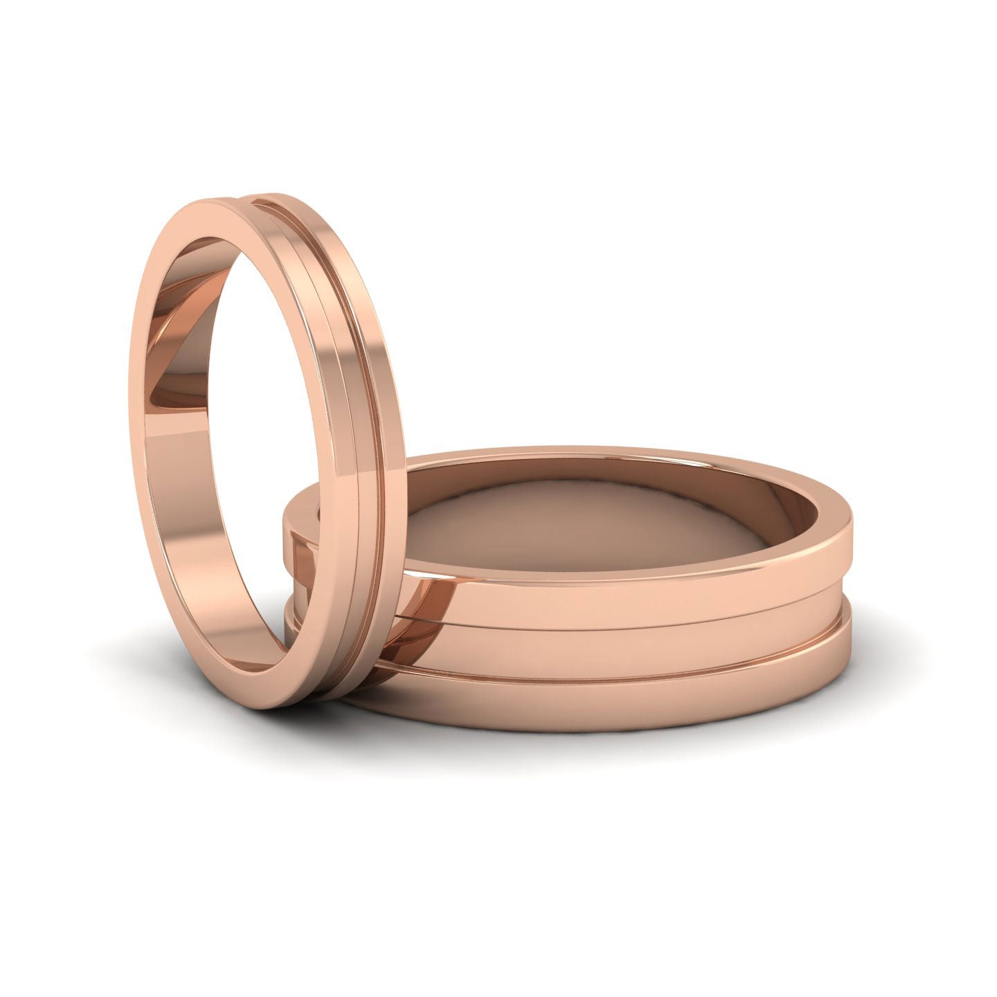 Flat Central Grooved 18ct Rose Gold 3mm Flat Wedding Ring