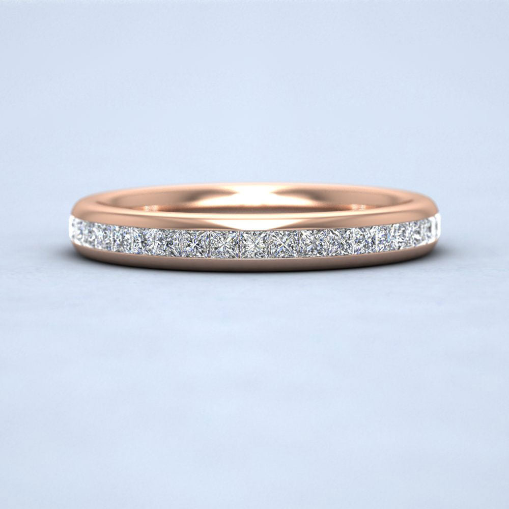 Princess Cut Diamond 0.5ct Half Channel Set Wedding Ring In 18ct Rose Gold 3mm Wide