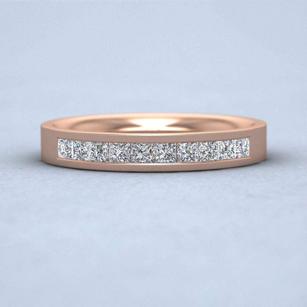 Princess Cut 10 Diamond 0.5ct Channel Set Ring In 18ct Rose Gold. 3mm Wide