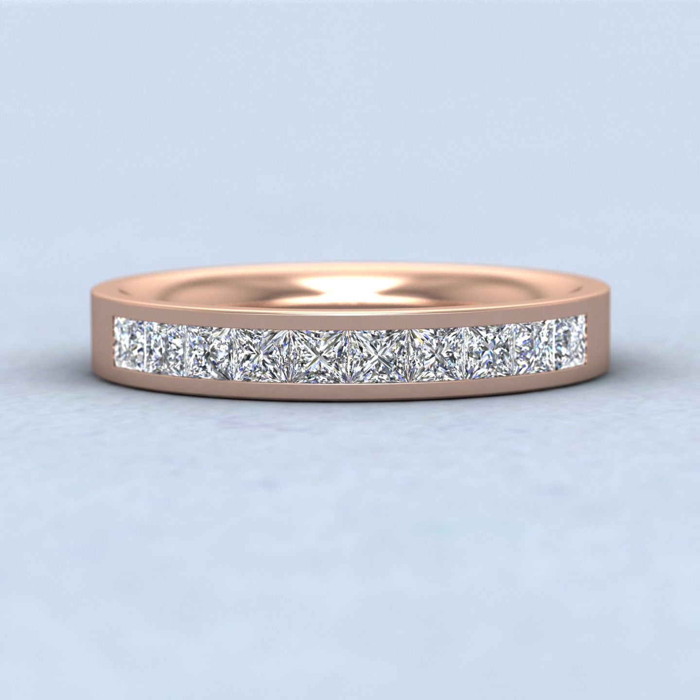 Princess Cut 10 Diamond 0.75ct Channel Set Ring In 18ct Rose Gold. 3.5mm Wide