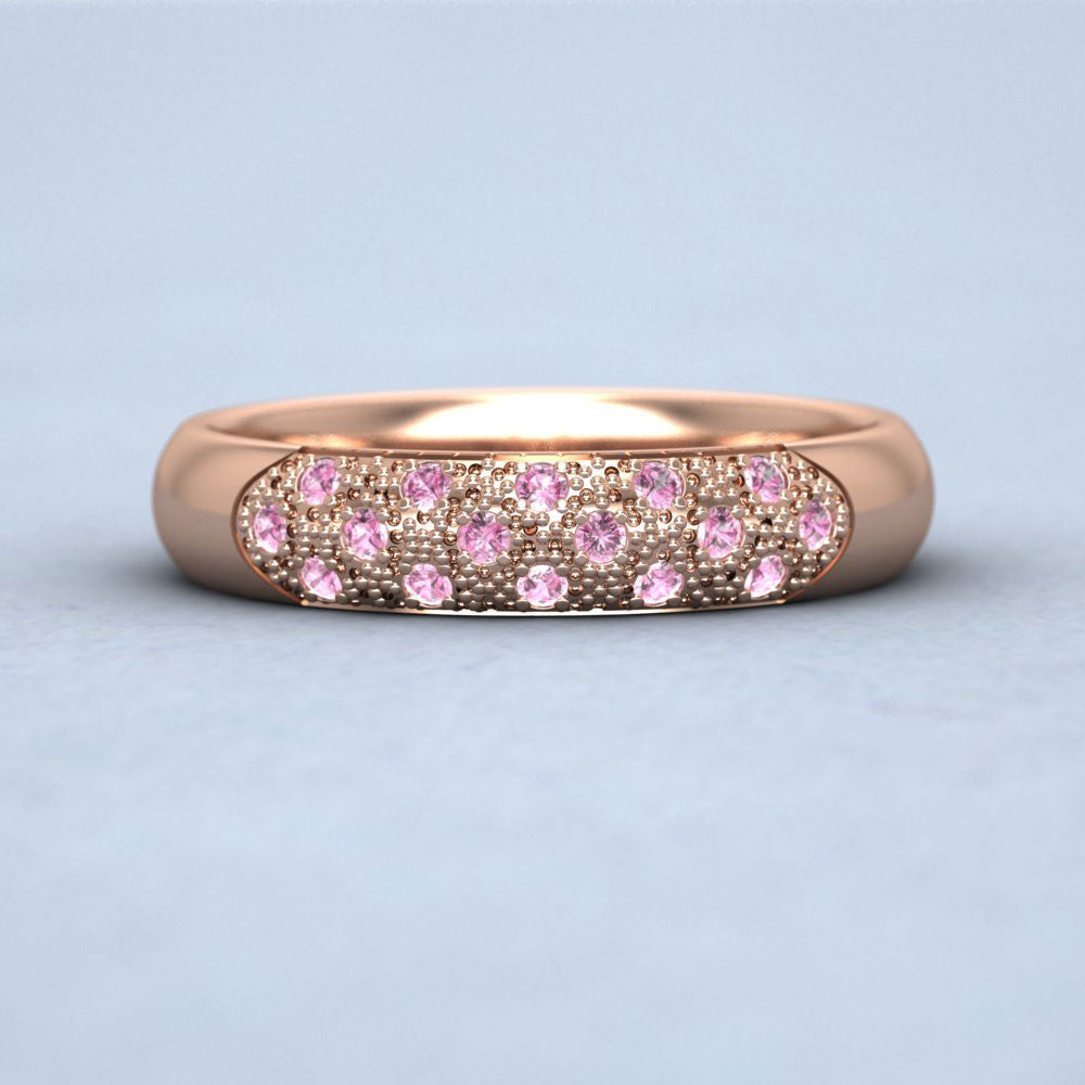 Pave Set Pink Sapphire 18ct Rose Gold 4mm Wedding Ring