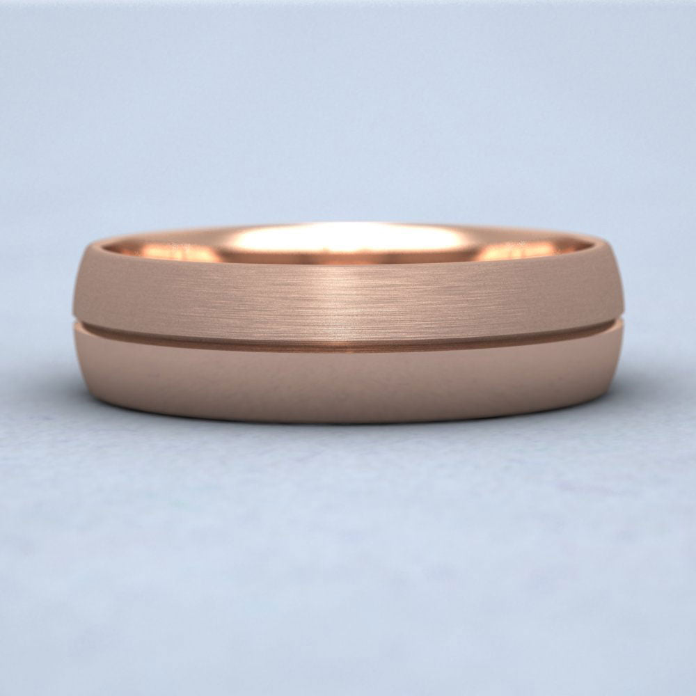 Matt And Polished Line Patterned 18ct Rose Gold 6mm Wedding Ring