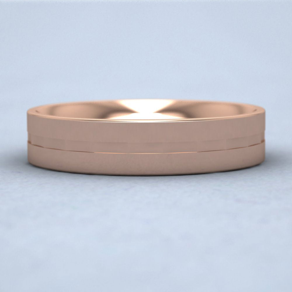 Flat Facetted Groove 18ct Rose Gold 5mm Wedding Ring