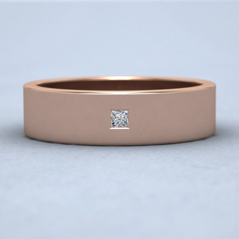Single Stone Princess Cut Diamond Set 18ct Rose Gold 6mm Wedding Ring