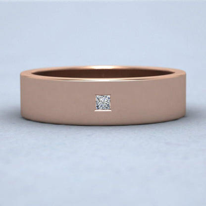 Single Stone Princess Cut Diamond Set 9ct Rose Gold 6mm Wedding Ring