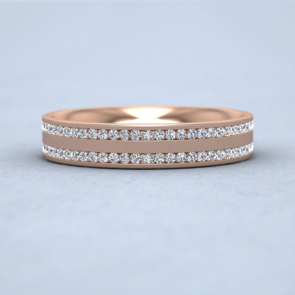 Two Row Full Channel 0.5ct Diamond Set 18ct Rose Gold 4mm Ring