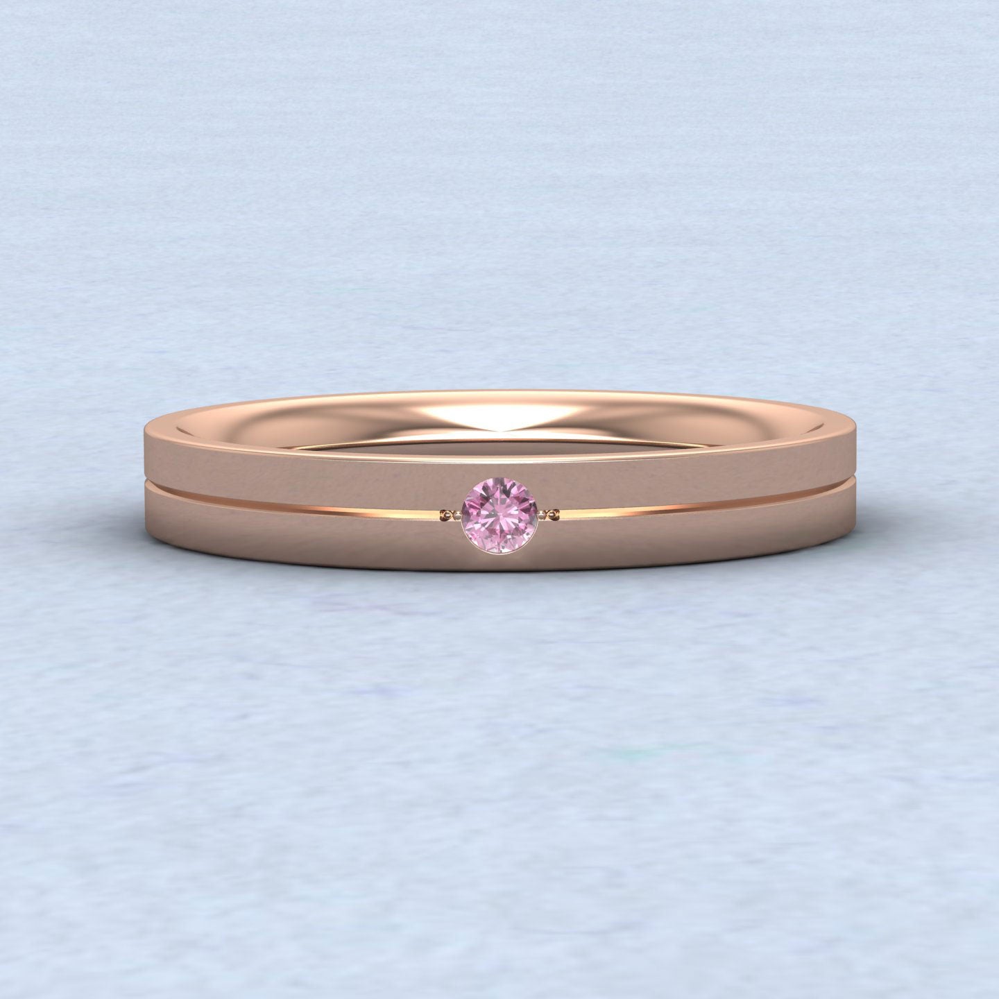 Pink Sapphire Set 9ct Rose Gold 3mm Wedding Ring