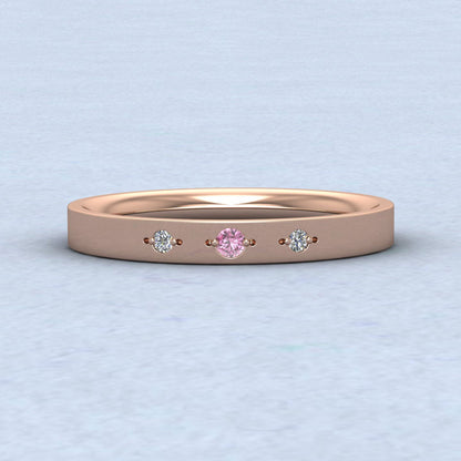 Three Diamond And Pink Sapphire Set 9ct Rose Gold 2.5mm Wedding Ring