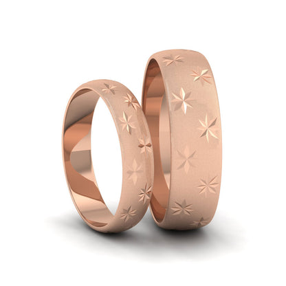 Star Patterned 18ct Rose Gold 6mm Wedding Ring