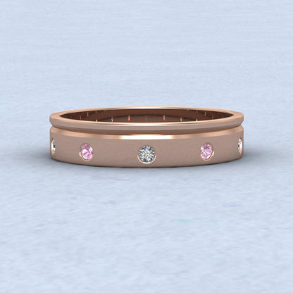 Diamond And Pink Sapphire Set 9ct Rose Gold 4mm Wedding Ring