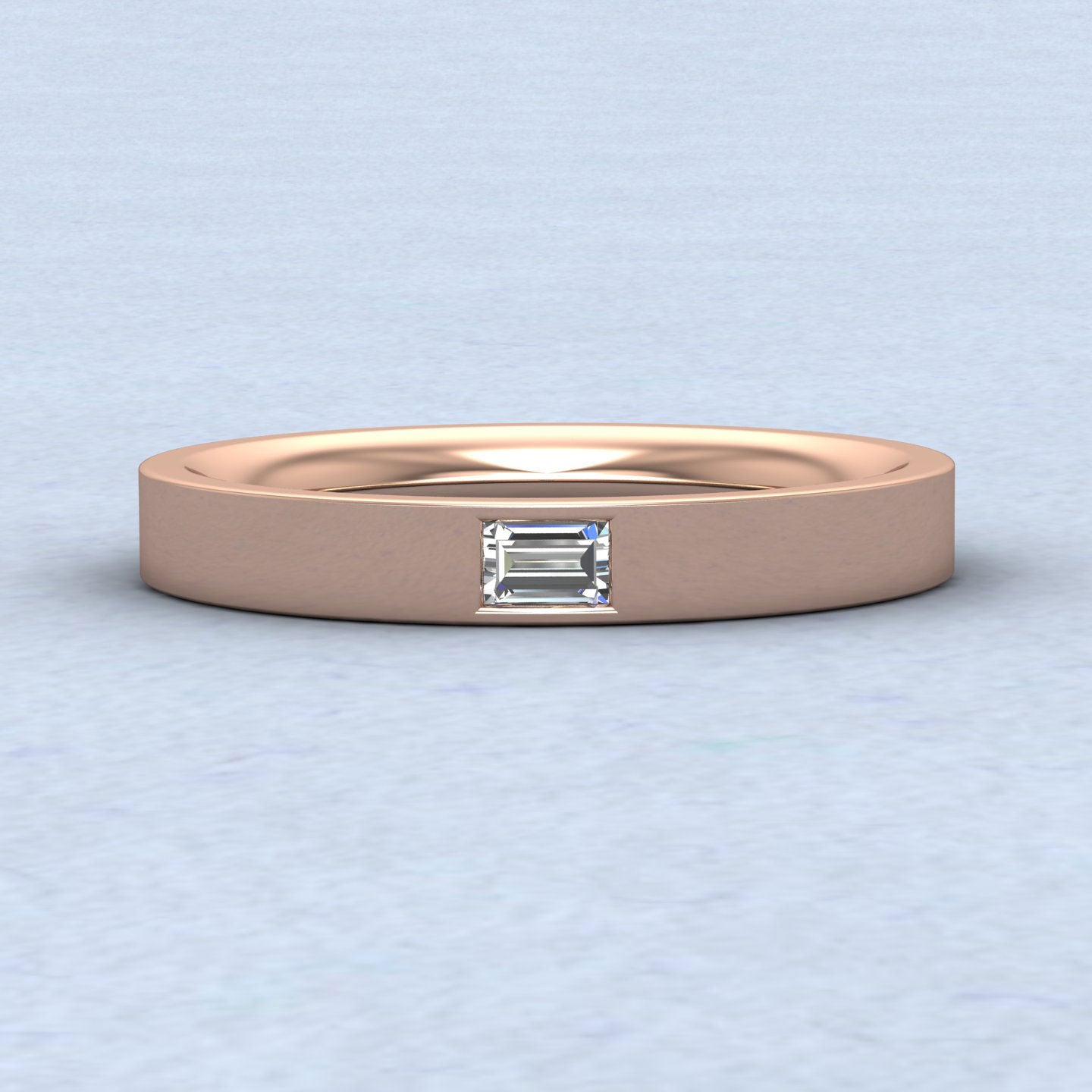 Baguette Diamond Set (0.1ct) 18ct Rose Gold 3mm Wedding Ring