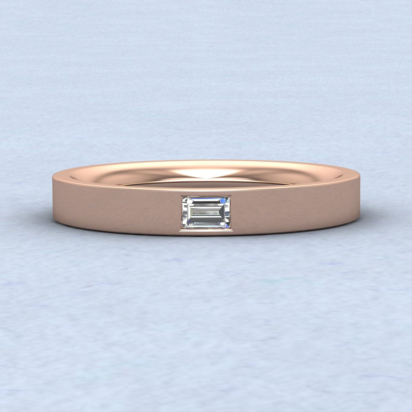 Baguette Diamond Set (0.1ct) 9ct Rose Gold 3mm Wedding Ring