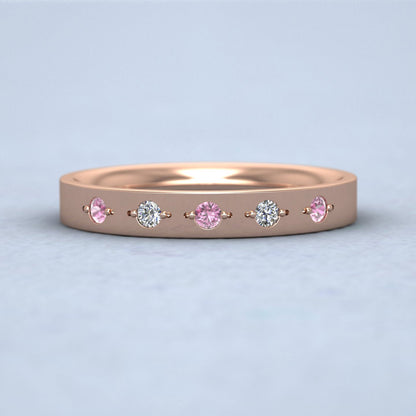 Diamond And Pink Sapphire Set 9ct Rose Gold 3mm Wedding Ring