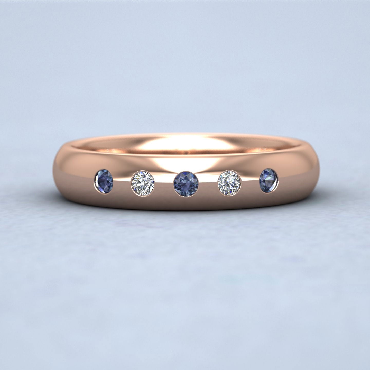 Blue Sapphire And Diamond Flush Set 9ct Rose Gold 4mm Wedding Ring