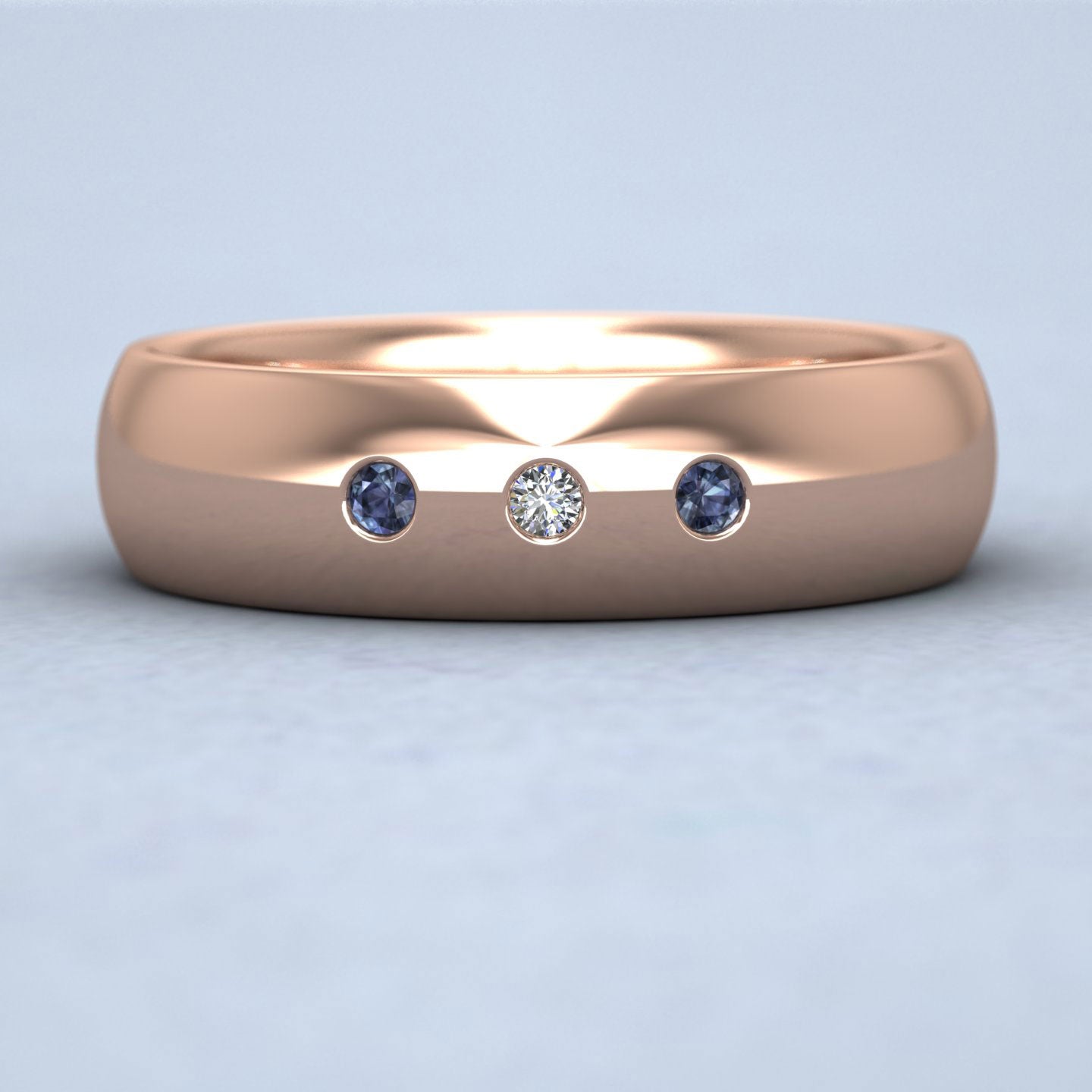 Blue Sapphire And Diamond Flush Set 9ct Rose Gold 6mm Wedding Ring