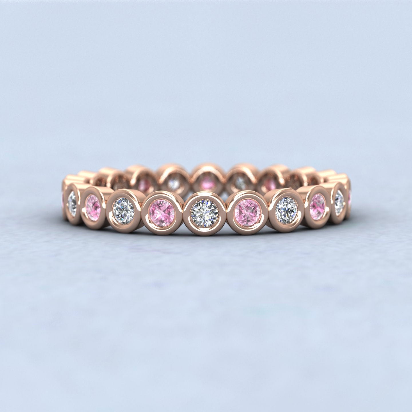 Pink Sapphire And Diamond Ring 18ct Rose Gold 2.5mm Wedding Ring