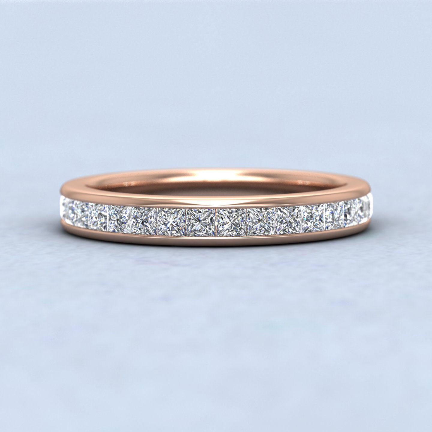 Channel Set Princess Cut Diamond 18ct Rose Gold 3mm Wedding Ring