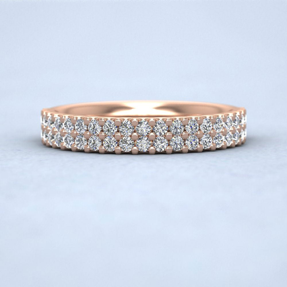 Two Row Round Claw 0.5ct Half Diamond Set 18ct Rose Gold 3.5mm Ring