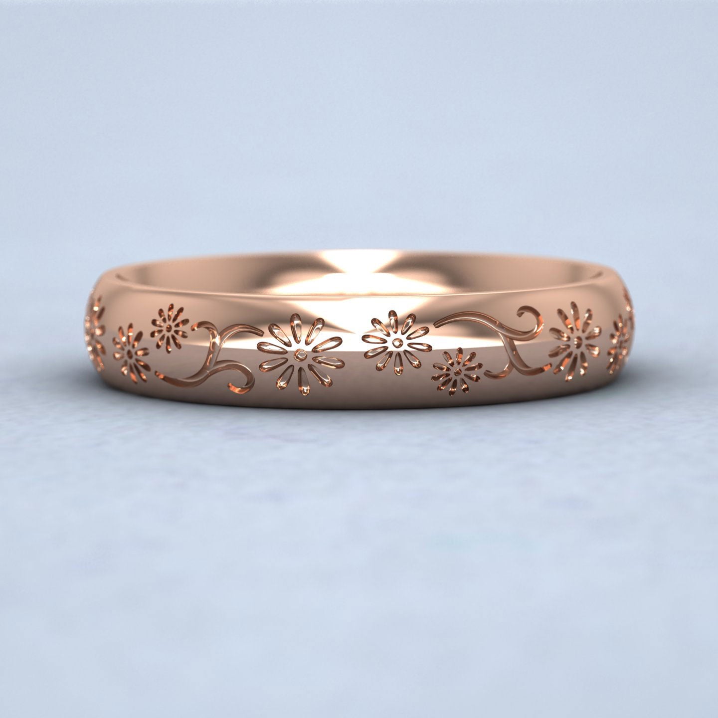 Daisy Pattern 9ct Rose Gold 4mm Wedding Ring