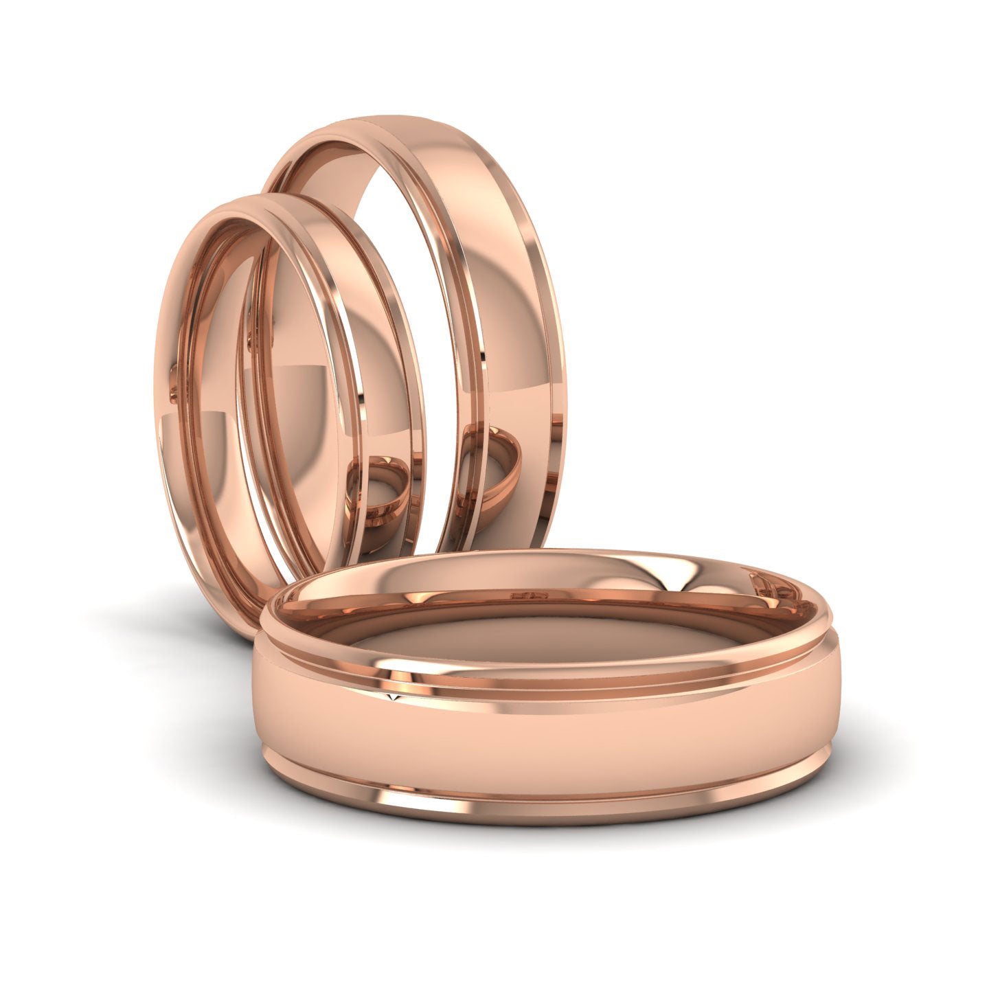 Edge Line Patterned 18ct Rose Gold 6mm Wedding Ring