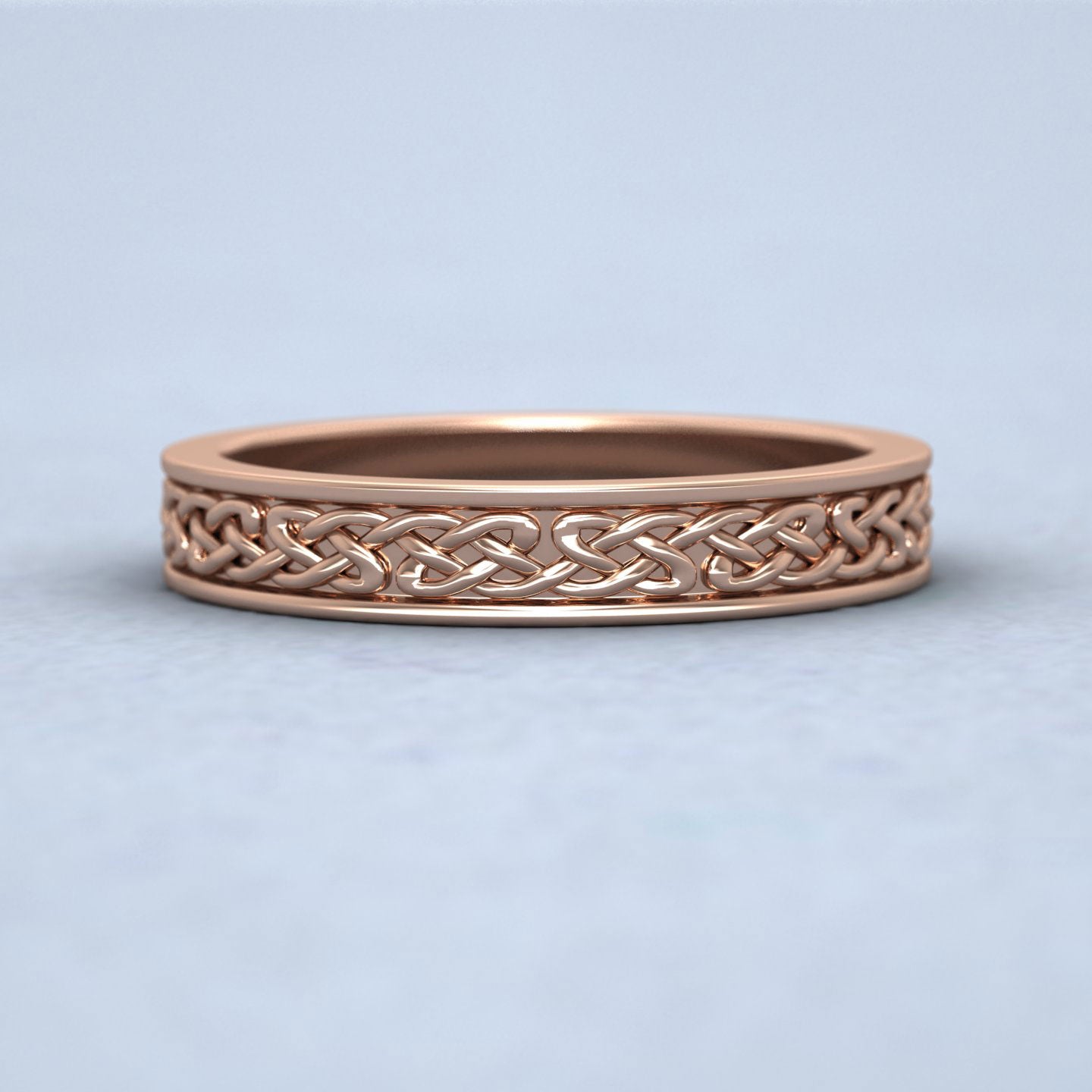 Celtic Pattern With Edge Flat 18ct Rose Gold 4mm Wedding Ring