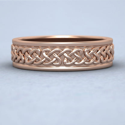 Celtic Pattern With Edge Flat 18ct Rose Gold 6mm Wedding Ring