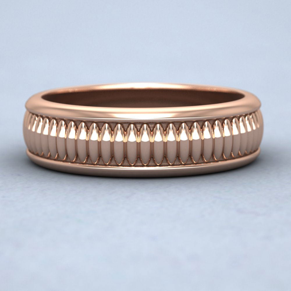 Raised Oval Bump And Edged 18ct Rose Gold 6mm Wedding Ring