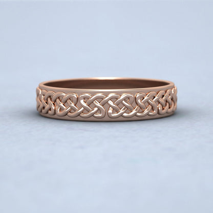 Celtic Patterned Flat 18ct Rose Gold 4mm Wedding Ring