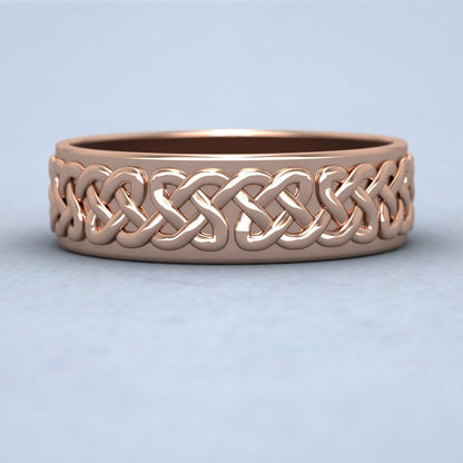 Celtic Patterned Flat 18ct Rose Gold 6mm Wedding Ring