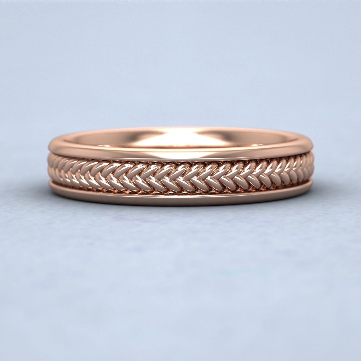 Braided Pattern 18ct Rose Gold 4mm Wedding Ring