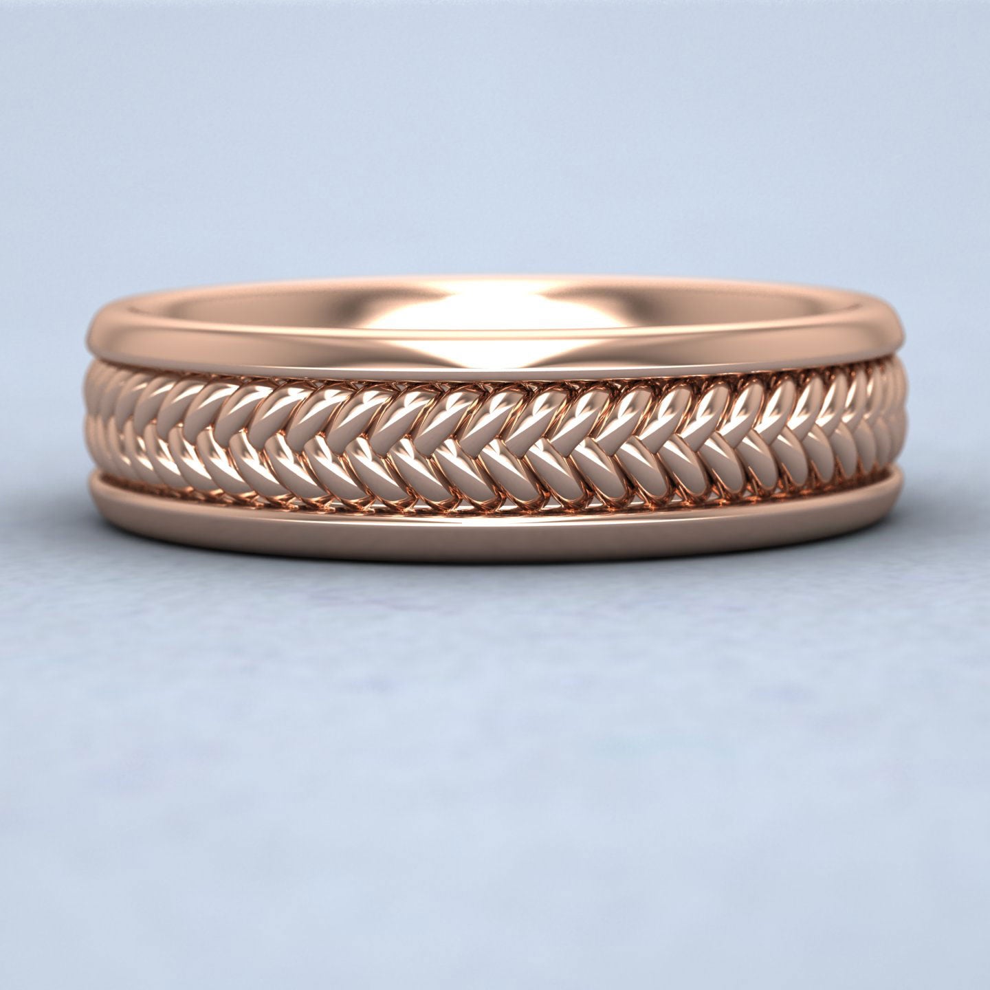 Braided Pattern 18ct Rose Gold 6mm Wedding Ring