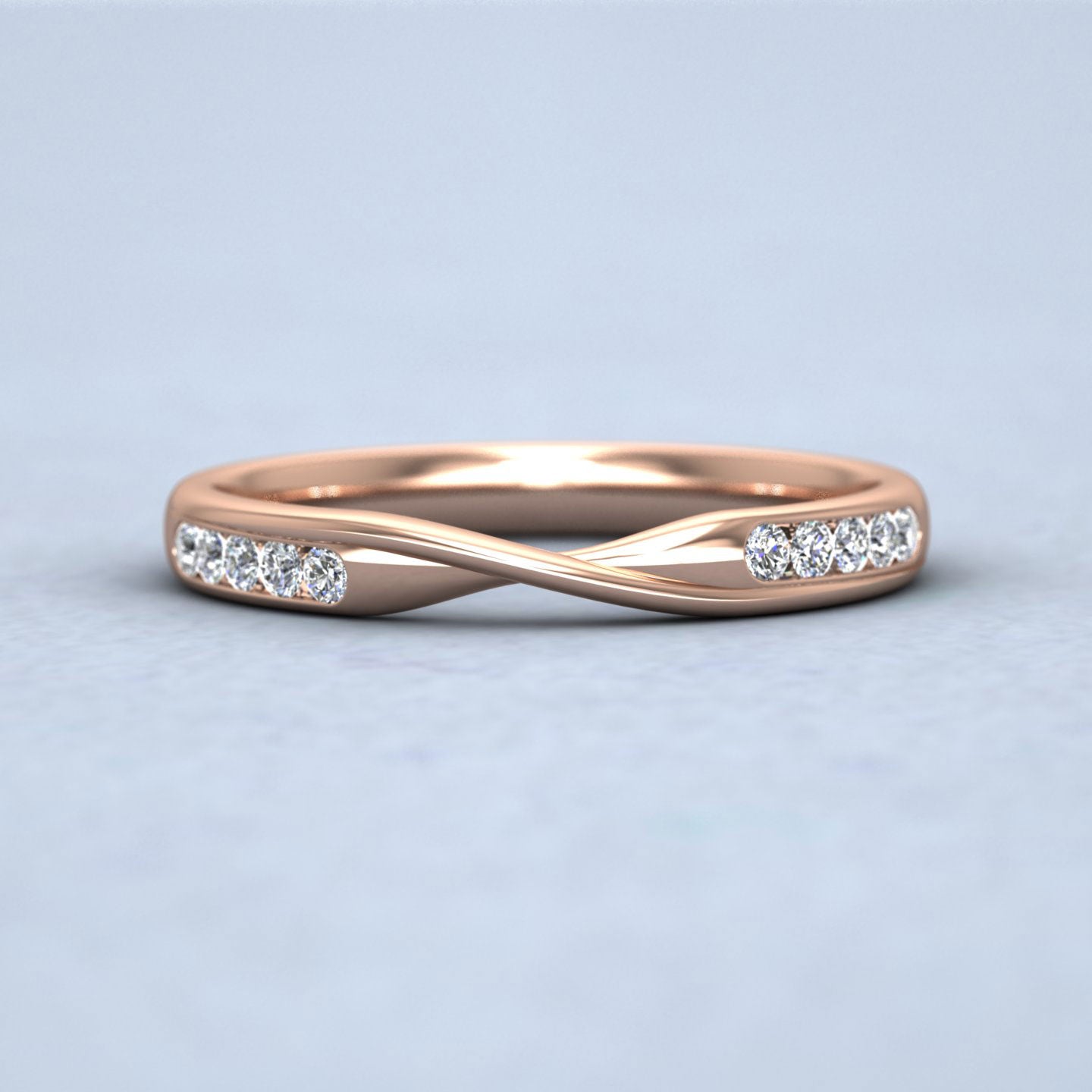Crossover Pattern Wedding Ring In 9ct Rose Gold 2.5mm Wide With Eight Diamonds
