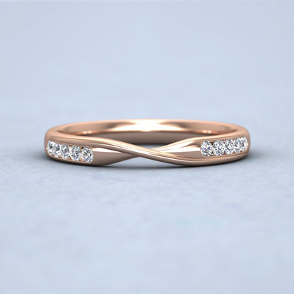 Crossover Pattern Wedding Ring In 9ct Rose Gold 2.5mm Wide With Eight Diamonds