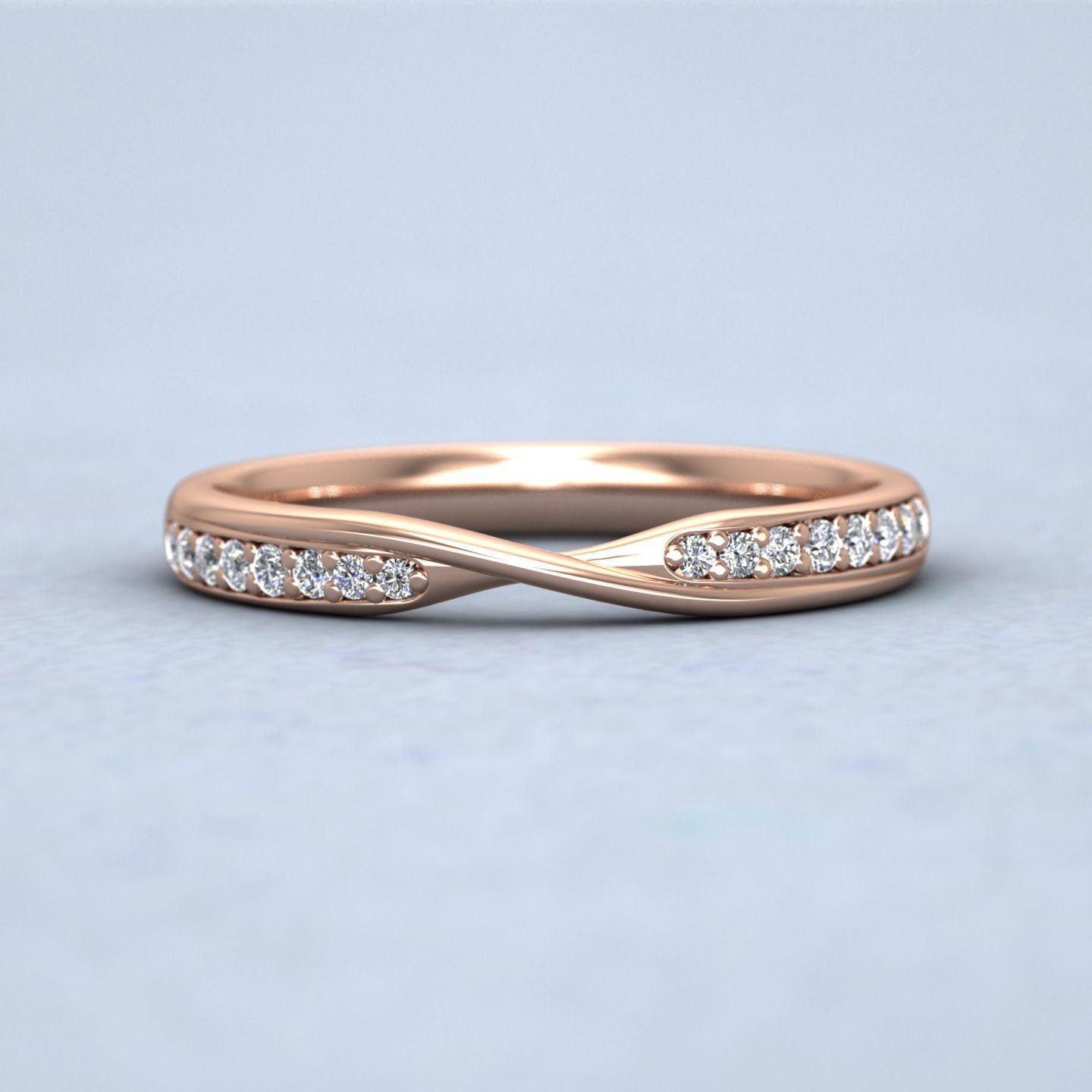 Crossover Pattern Wedding Ring In 9ct Rose Gold 2.5mm Wide With Sixteen Diamonds