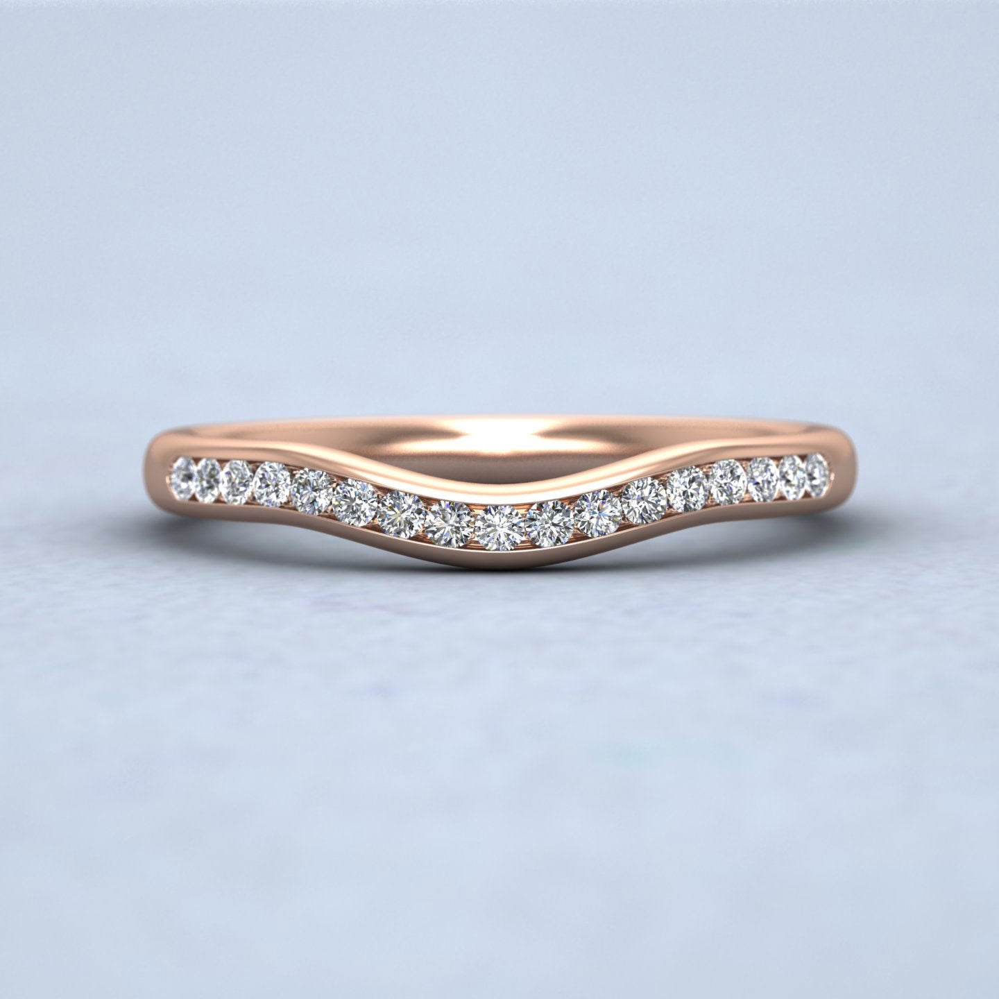 Curved To Fit Channel Set Diamond Wedding Ring In 18ct Rose Gold 2.25mm Wide