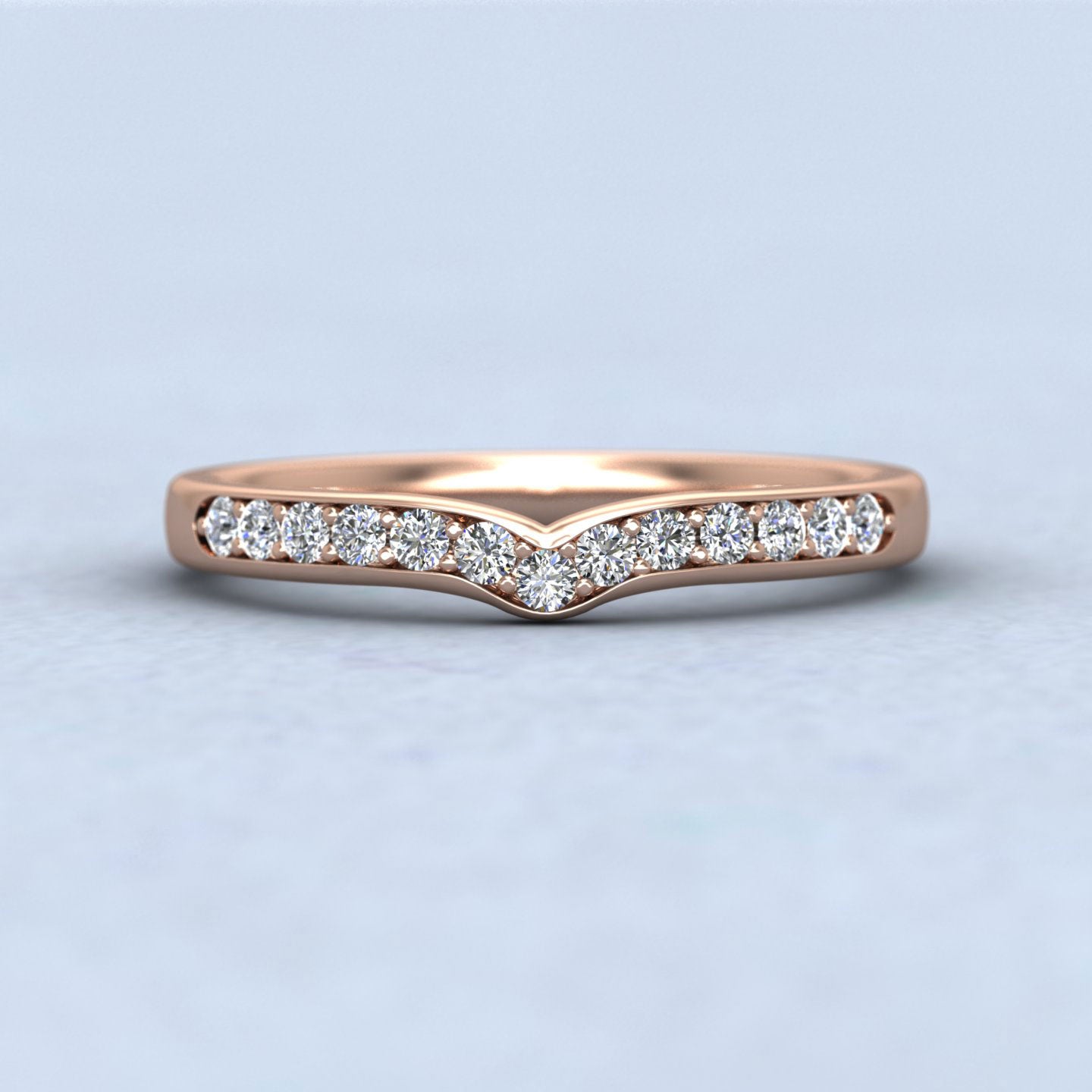 Slight Wishbone Shaped Bead Set Diamond Wedding Ring In 18ct Rose Gold 2.25mm Wide