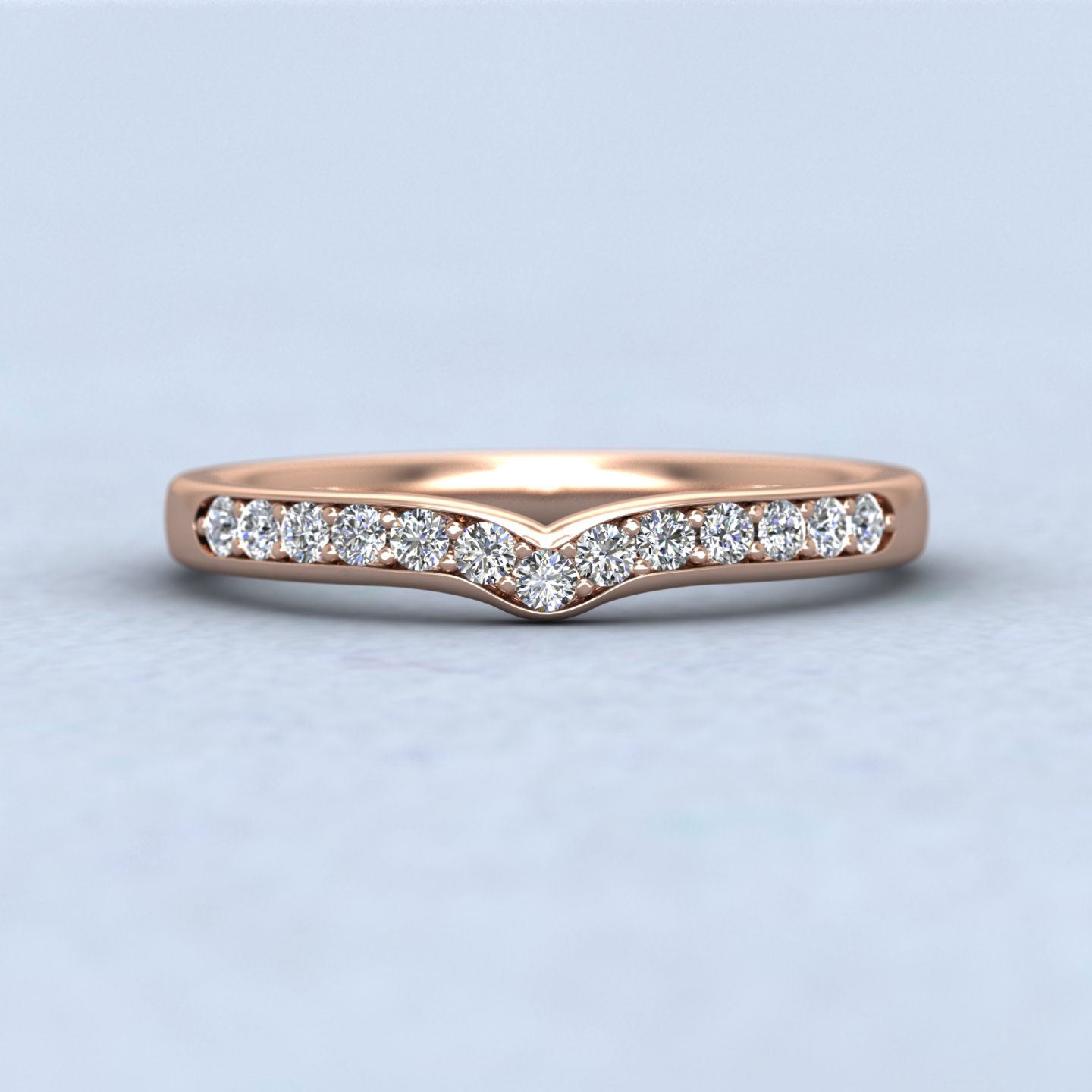 Slight Wishbone Shaped Bead Set Diamond Wedding Ring In 9ct Rose Gold 2.25mm Wide