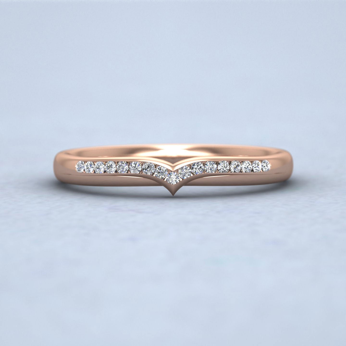 V Shape Round Diamond Channel Set Wedding Ring In 9ct Rose Gold 2.25mm Wide