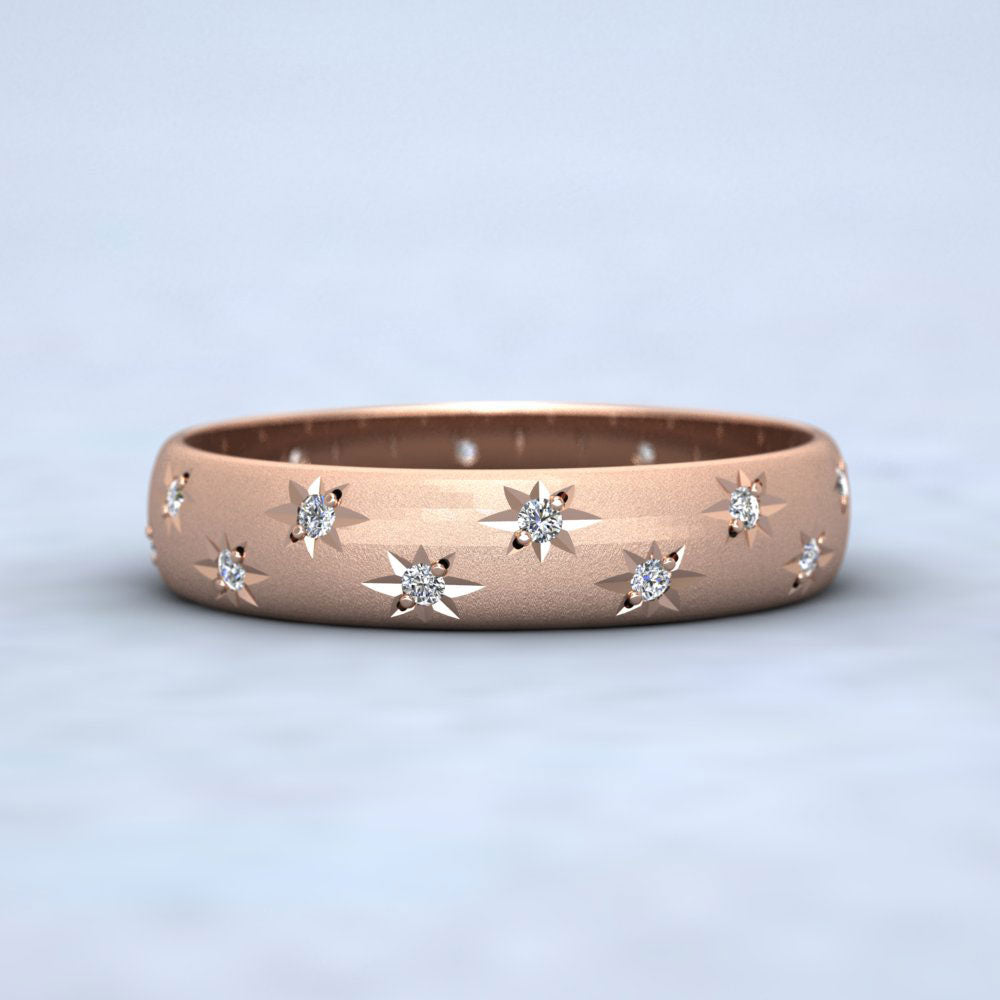 Star And Diamond Set 9ct Rose Gold 4mm Wedding Ring Down View