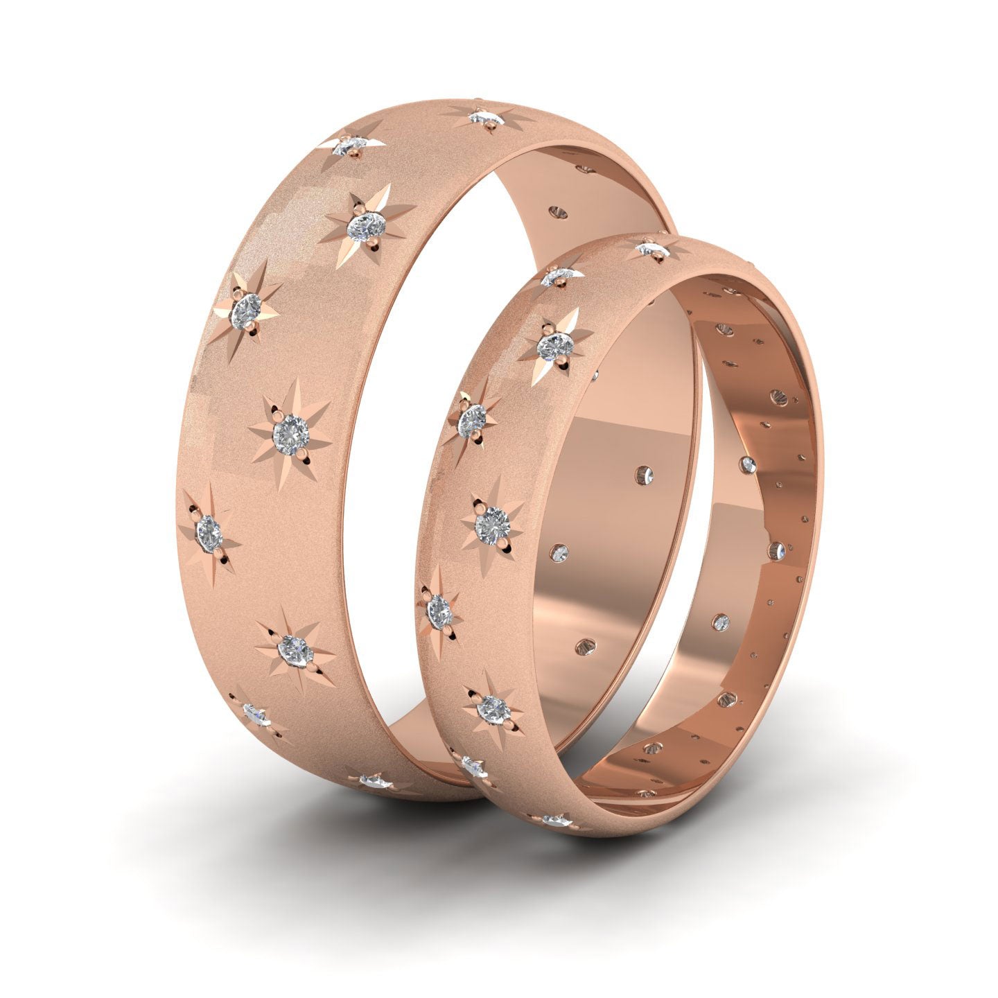 Star And Diamond Set 18ct Rose Gold 4mm Wedding Ring